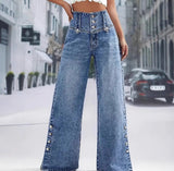 Women’s High Waist Wide Leg Button Pants