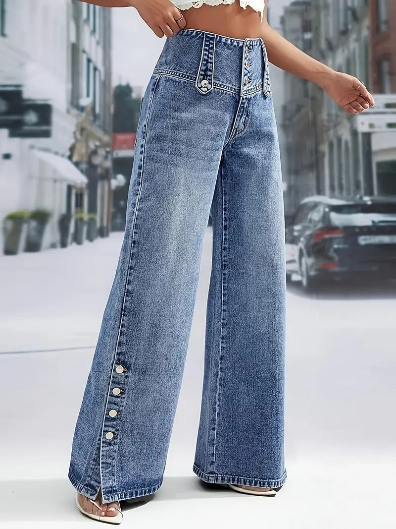 Women’s High Waist Wide Leg Button Pants