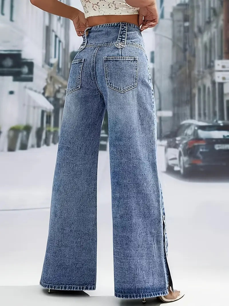 Women’s High Waist Wide Leg Button Pants