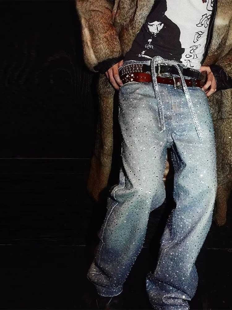 Women’s Rhinestone High Waist Baggy Pants