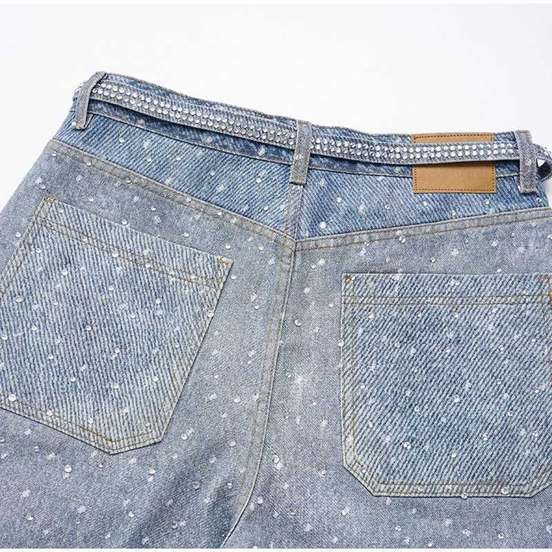 Women’s Rhinestone High Waist Baggy Pants