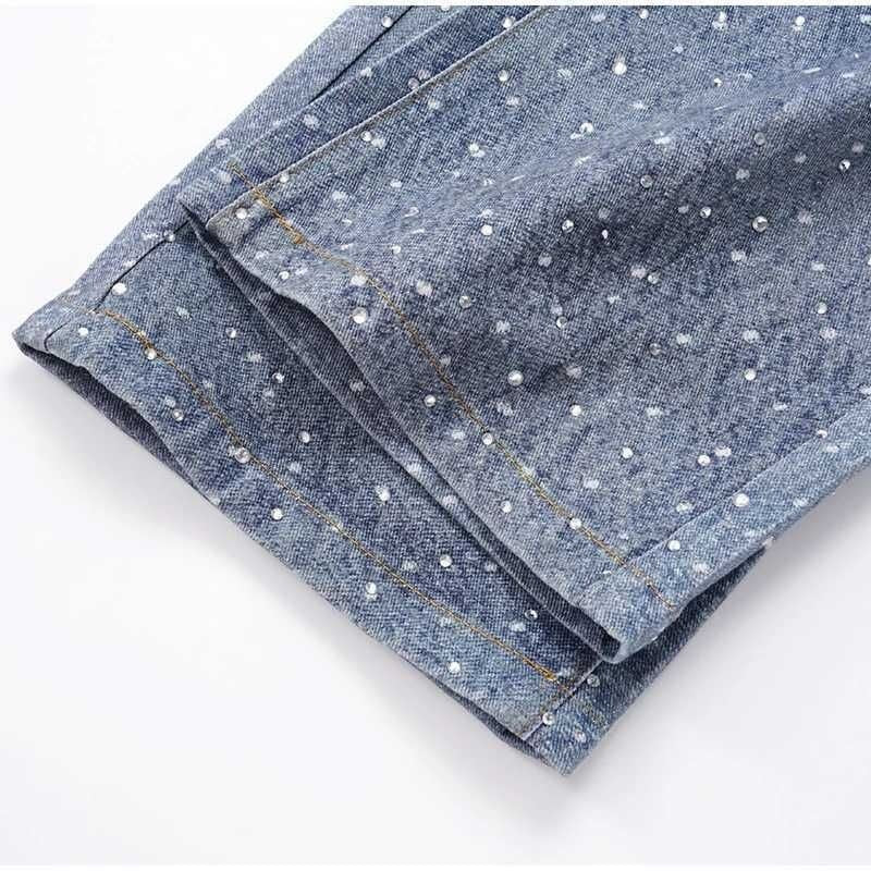 Women’s Rhinestone High Waist Baggy Pants