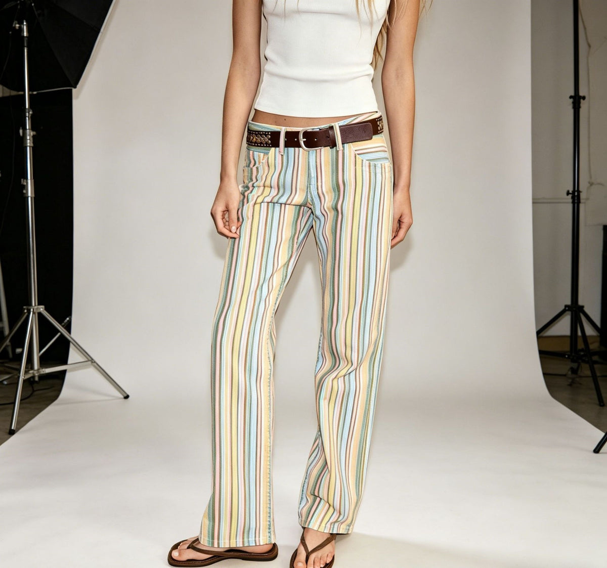 Women’s High Waist Striped Straight Pants