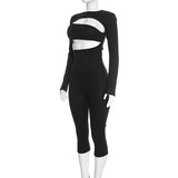 Women’s Cutout Long Sleeve Capri Pants Set