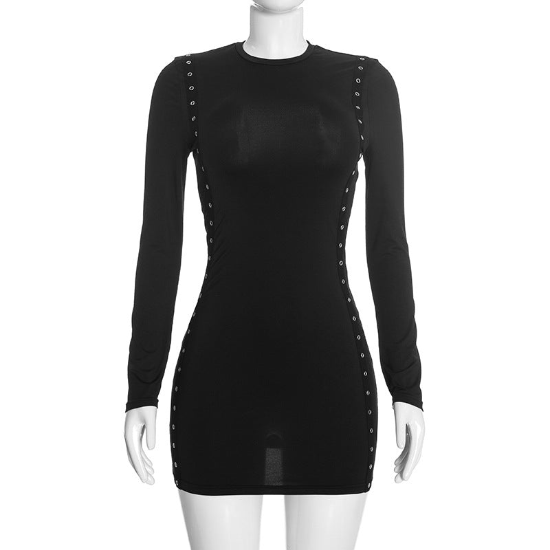 Women’s Ruched Eyelet Long Sleeve Mini Dress