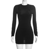 Women’s Ruched Eyelet Long Sleeve Mini Dress