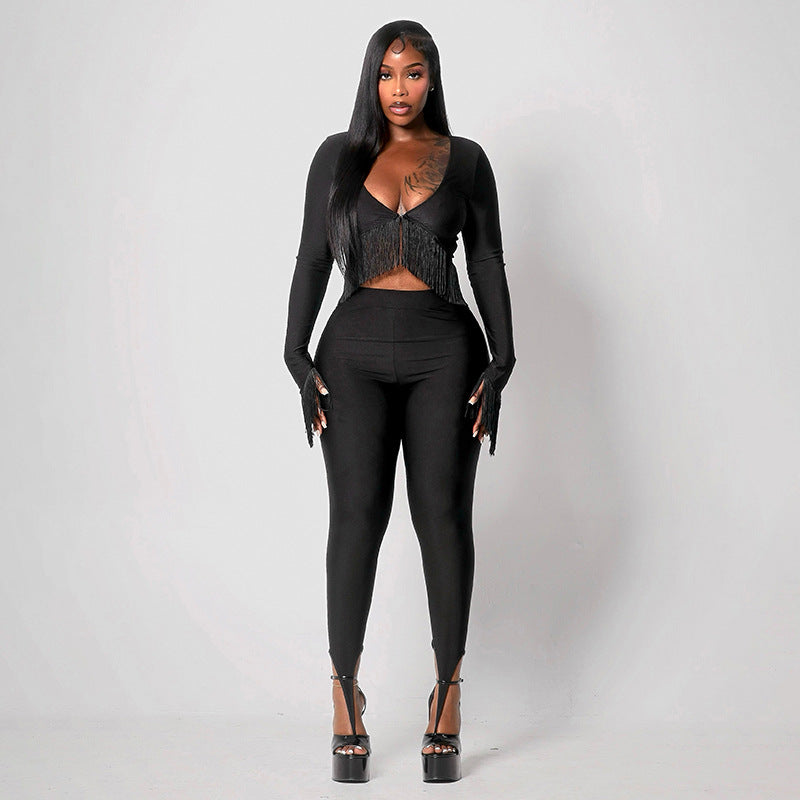 Women’s Fringe Detail Long Sleeve Pants Set