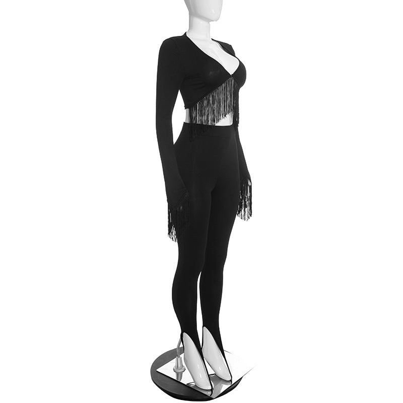 Women’s Fringe Detail Long Sleeve Pants Set