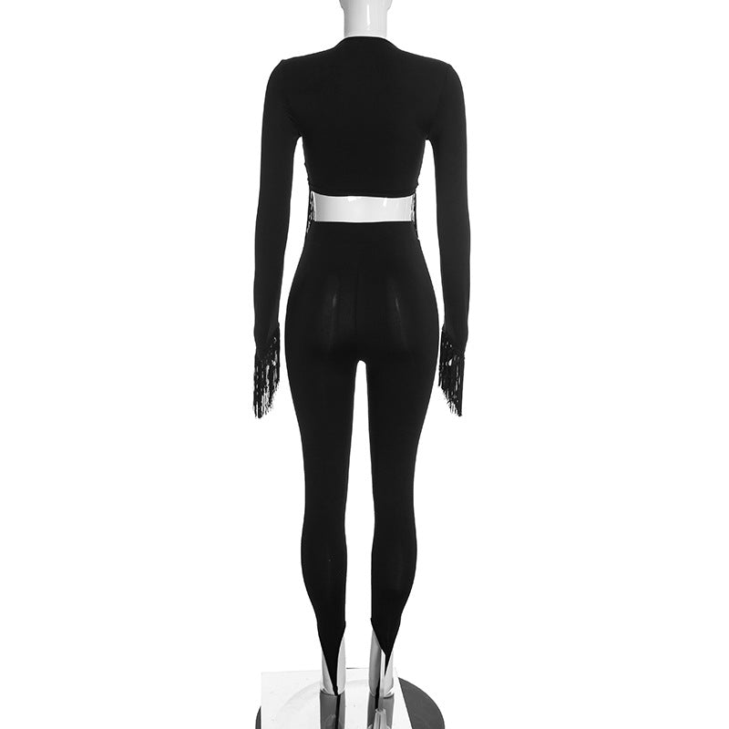 Women’s Fringe Detail Long Sleeve Pants Set