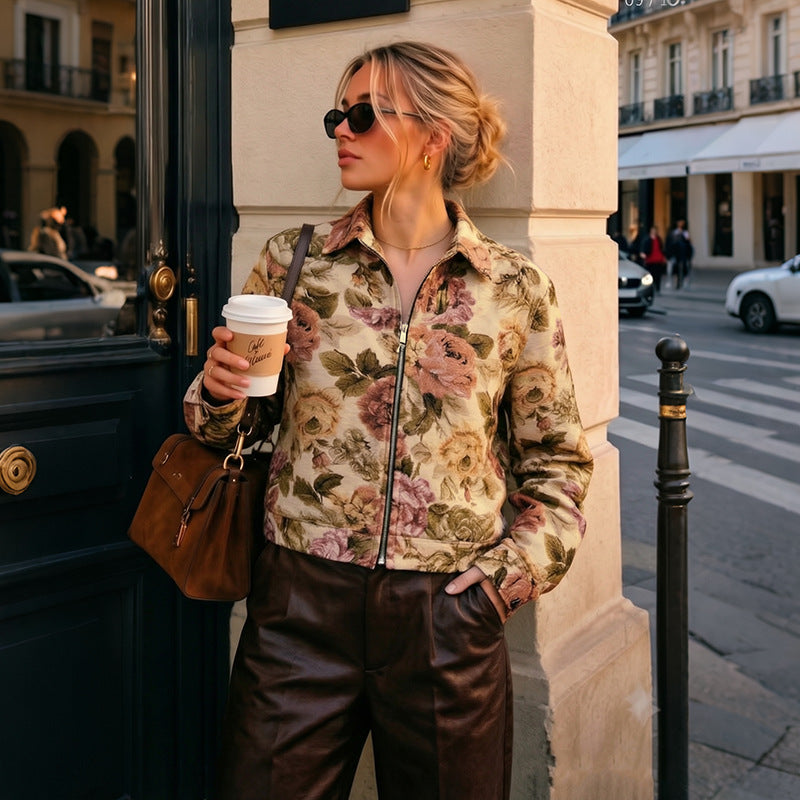 Women’s Floral Zip Front Cropped Jacket