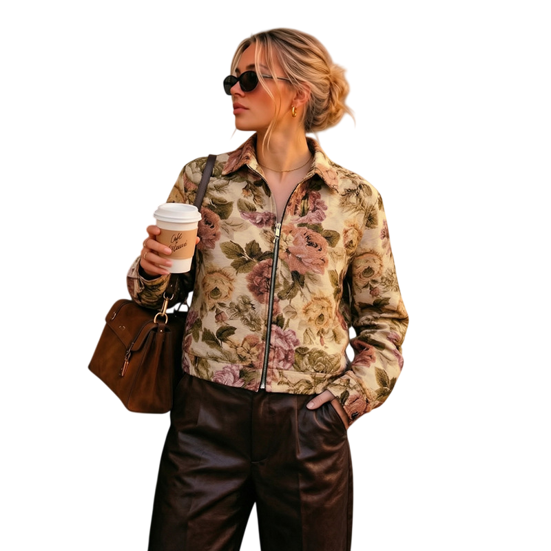 Women’s Floral Zip Front Cropped Jacket