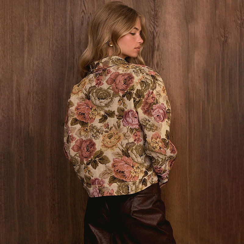 Women’s Floral Zip Front Cropped Jacket