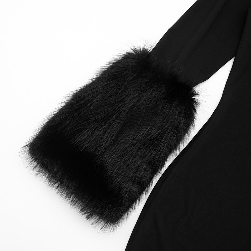 Women’s High Neck Faux Fur Cuff Mini Dress