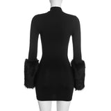 Women’s High Neck Faux Fur Cuff Mini Dress