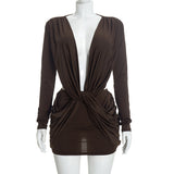 Women’s Draped Ruched Deep V Mini Dress