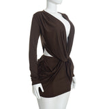 Women’s Draped Ruched Deep V Mini Dress