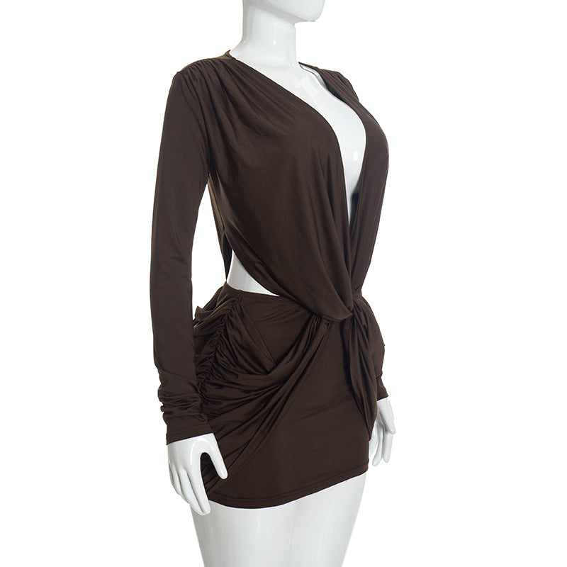 Women’s Draped Ruched Deep V Mini Dress