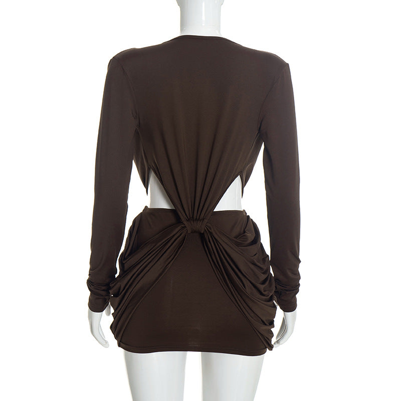 Women’s Draped Ruched Deep V Mini Dress