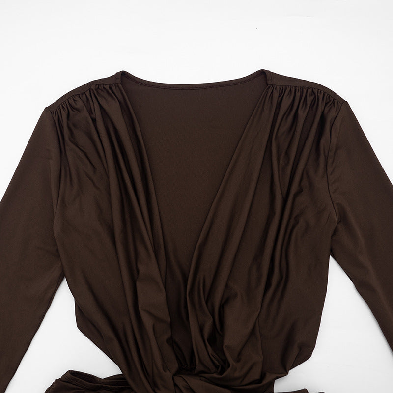 Women’s Draped Ruched Deep V Mini Dress