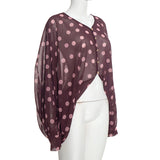 Women’s Polka Dot Batwing Button Front Top