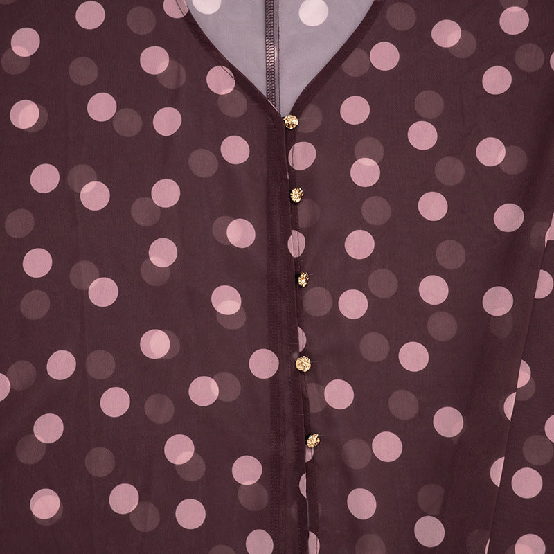 Women’s Polka Dot Batwing Button Front Top