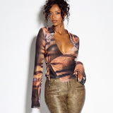 Women’s Printed Wrap Front Tie Waist Top