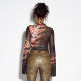 Women’s Printed Wrap Front Tie Waist Top