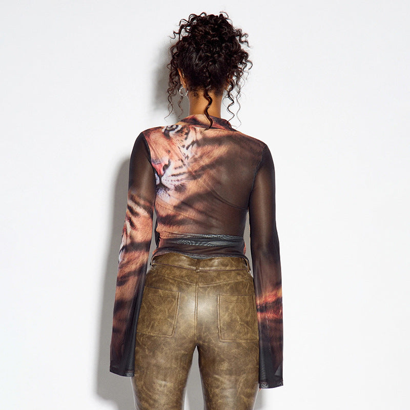 Women’s Printed Wrap Front Tie Waist Top