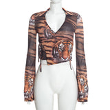 Women’s Printed Wrap Front Tie Waist Top