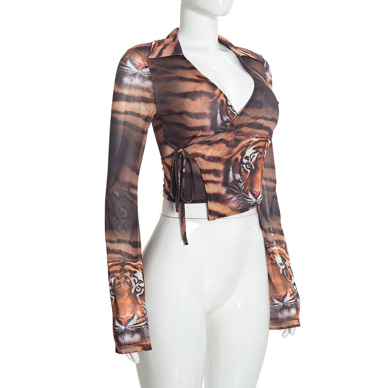 Women’s Printed Wrap Front Tie Waist Top