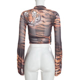 Women’s Printed Wrap Front Tie Waist Top