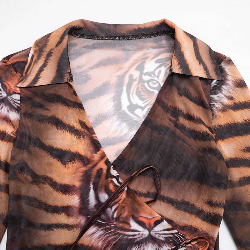 Women’s Printed Wrap Front Tie Waist Top