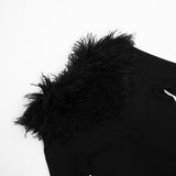 Women’s Faux Fur Trim Zip Front Bodycon Romper