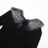 Women’s Faux Fur Trim Deep V-Neck Romper