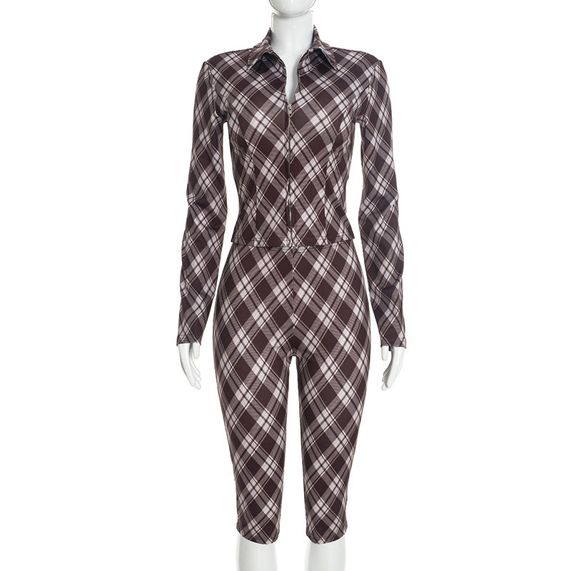 Women’s Plaid Button Top & Capri Pants Set