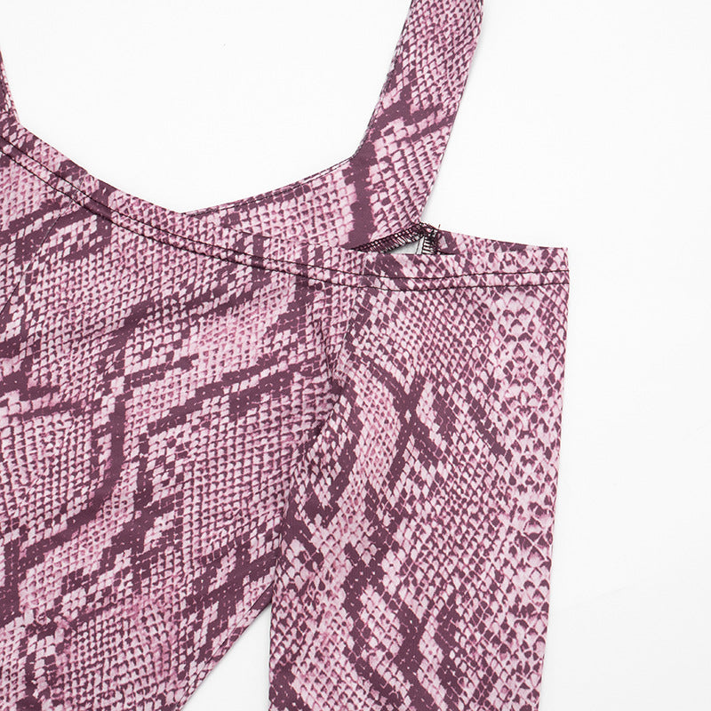 Women’s Snake Print Off Shoulder Capri Romper