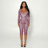 Women’s Snake Print Off Shoulder Capri Romper