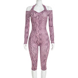 Women’s Snake Print Off Shoulder Capri Romper