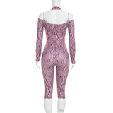 Women’s Snake Print Off Shoulder Capri Romper