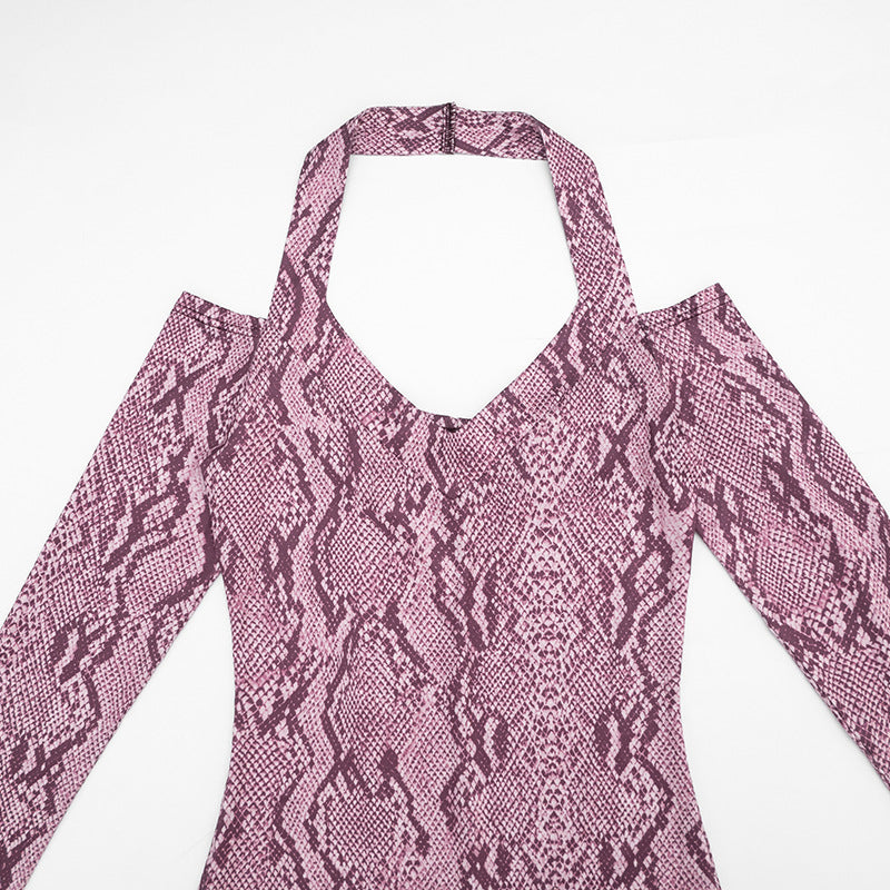 Women’s Snake Print Off Shoulder Capri Romper
