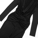 Women’s Ruched Deep V Neck Wide Leg Jumpsuit