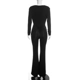 Women’s Ruched Deep V Neck Wide Leg Jumpsuit