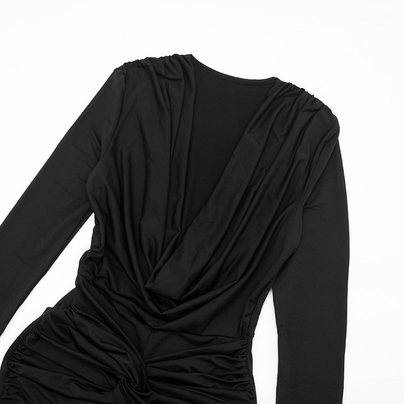 Women’s Ruched Deep V Neck Wide Leg Jumpsuit