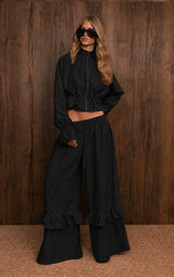 Women’s Cropped Zip Jacket & Ruffle Wide Leg Set