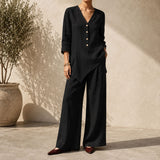 Women’s V-Neck Button Tunic & Wide Leg Pants Set