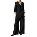 Women’s V-Neck Button Tunic & Wide Leg Pants Set