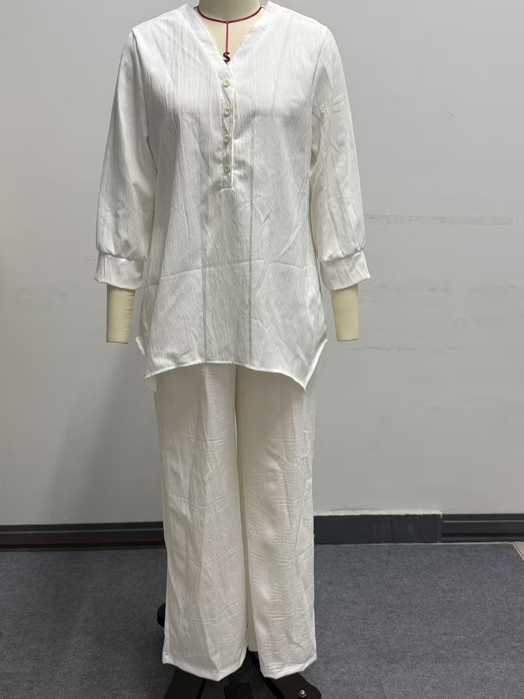 Women’s V-Neck Button Tunic & Wide Leg Pants Set