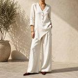 Women’s V-Neck Button Tunic & Wide Leg Pants Set