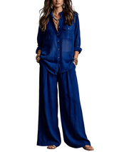 Women’s Button Front Shirt & Wide Leg Pants Set
