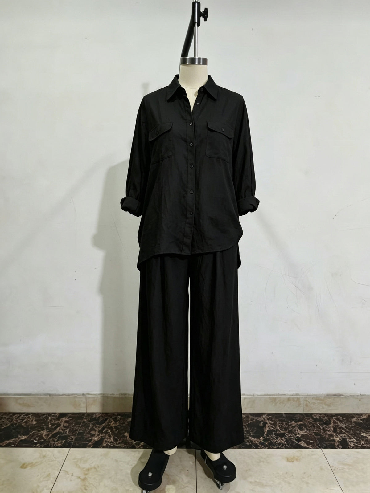 Women’s Button Front Shirt & Wide Leg Pants Set
